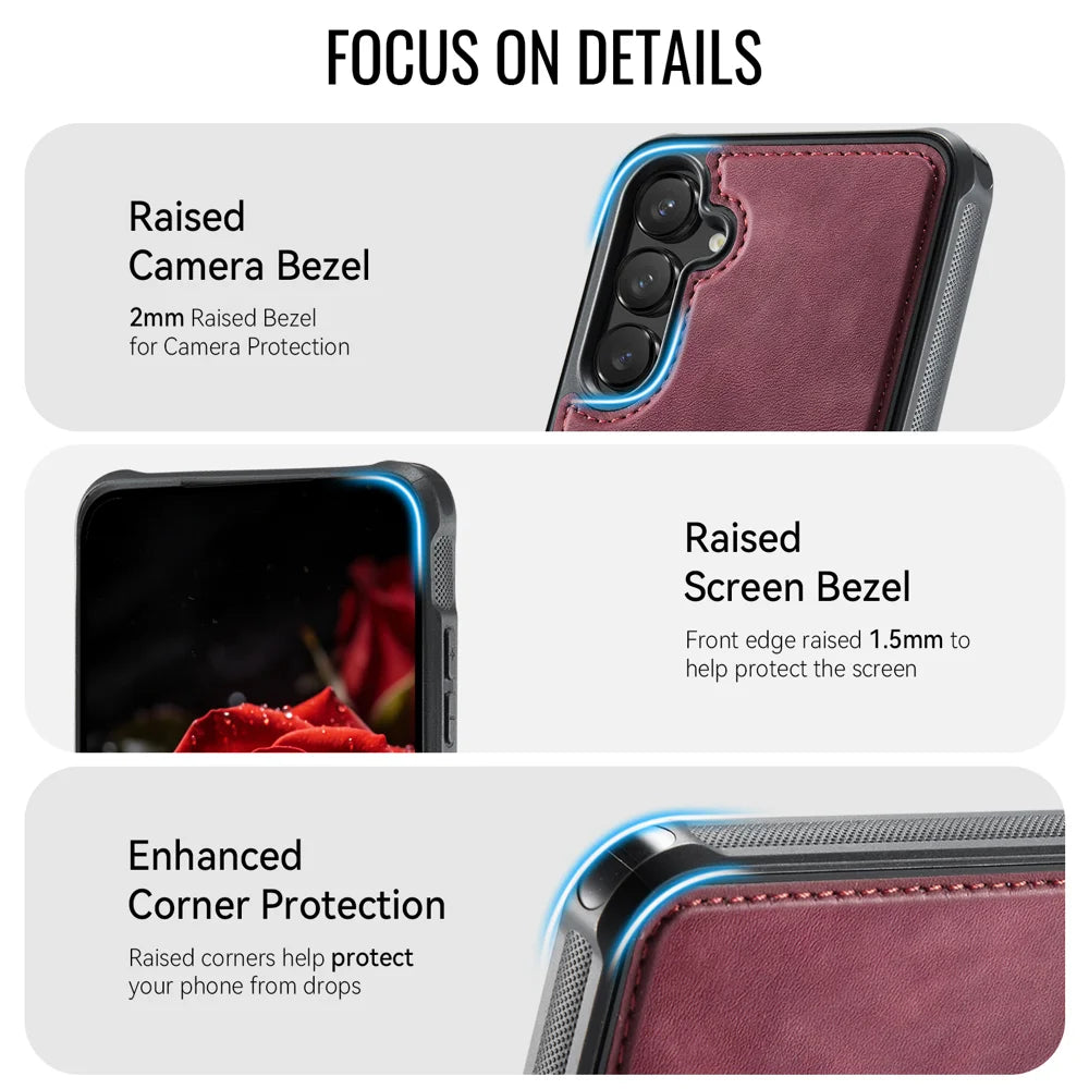 CaseMe For Samsung Galaxy S23 FE C69 Series Magnetic Case Leather Coated TPU Phone Cover - Red - 4