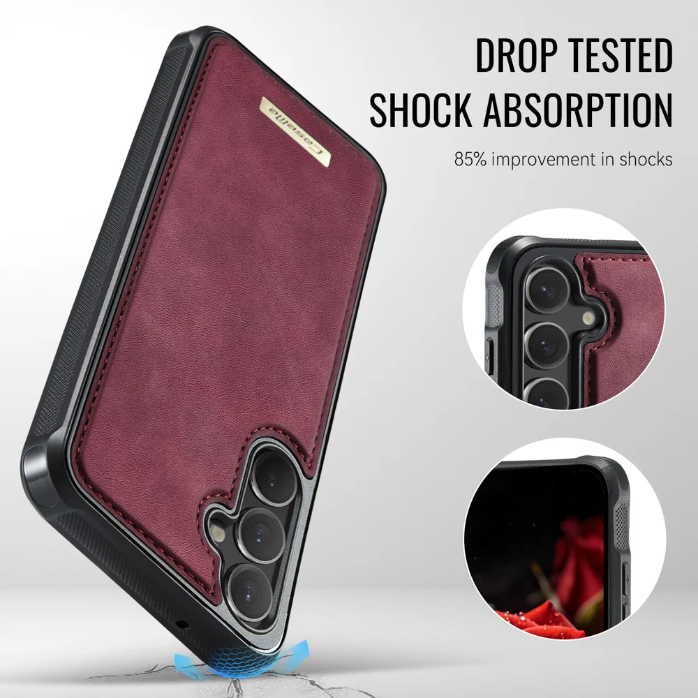 CaseMe For Samsung Galaxy S23 FE C69 Series Magnetic Case Leather Coated TPU Phone Cover - Red - 6