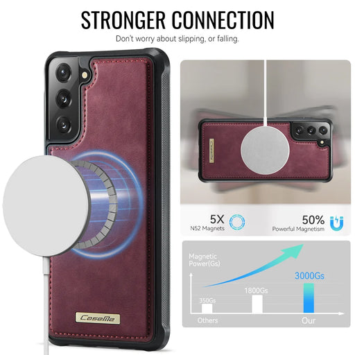 CaseMe For Samsung Galaxy S22 5G C69 Series Magnetic Case Leather Coated TPU Phone Cover - Red - 2