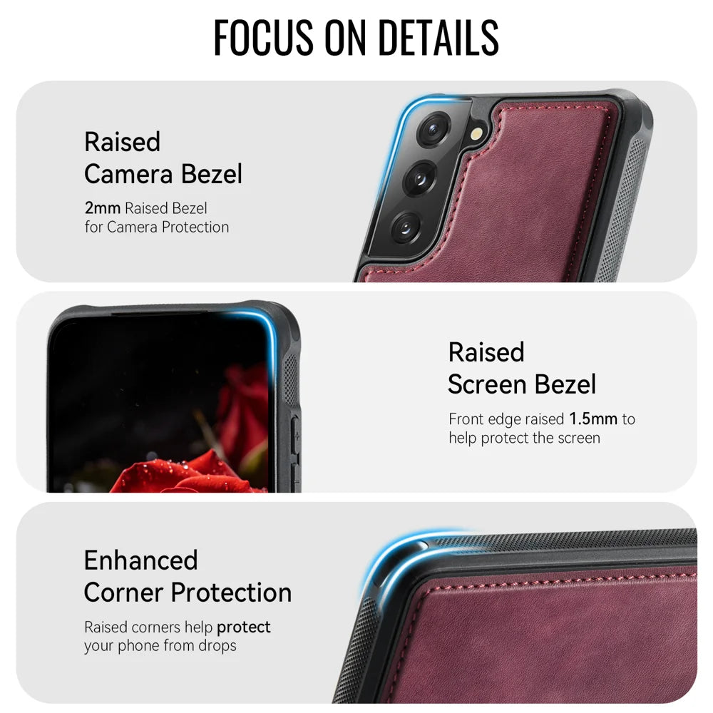 CaseMe For Samsung Galaxy S22 5G C69 Series Magnetic Case Leather Coated TPU Phone Cover - Red - 4
