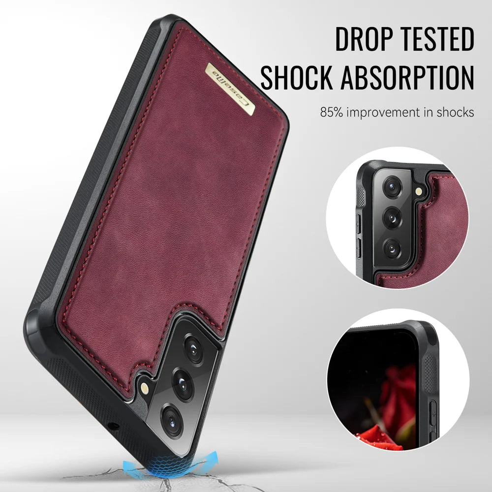 CaseMe For Samsung Galaxy S22 5G C69 Series Magnetic Case Leather Coated TPU Phone Cover - Red - 6