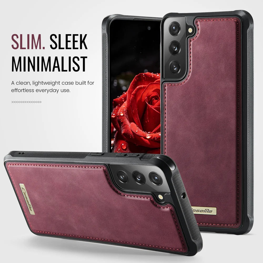 CaseMe For Samsung Galaxy S22 5G C69 Series Magnetic Case Leather Coated TPU Phone Cover - Red - 7