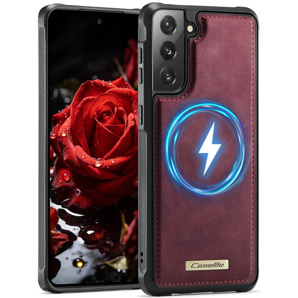 CaseMe For Samsung Galaxy S22+ 5G C69 Series Magnetic Case Leather Coated TPU Phone Cover - Red - 1
