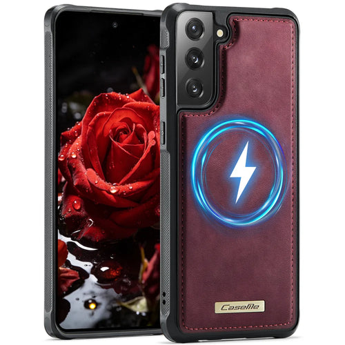 CaseMe For Samsung Galaxy S22+ 5G C69 Series Magnetic Case Leather Coated TPU Phone Cover - Red - 1