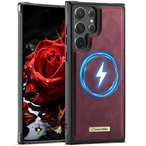 CaseMe For Samsung Galaxy S22 Ultra 5G C69 Series Magnetic Case Leather Coated TPU Phone Cover - Red - 1