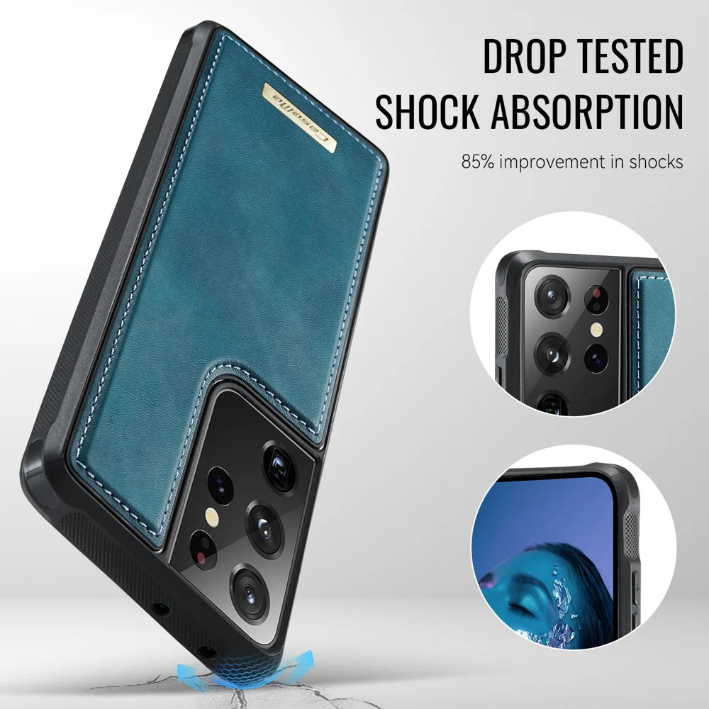 CaseMe For Samsung Galaxy S21 Ultra 5G C69 Series Magnetic Case Leather Coated TPU Phone Cover - Green - 6