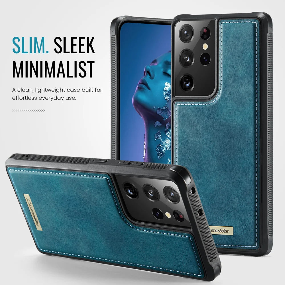 CaseMe For Samsung Galaxy S21 Ultra 5G C69 Series Magnetic Case Leather Coated TPU Phone Cover - Green - 7