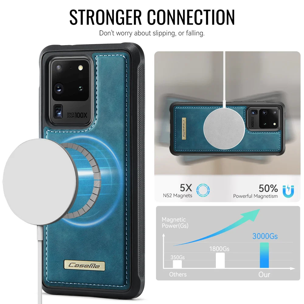 CaseMe For Samsung Galaxy S20 Ultra C69 Series Magnetic Case Leather Coated TPU Phone Cover - Green - 2