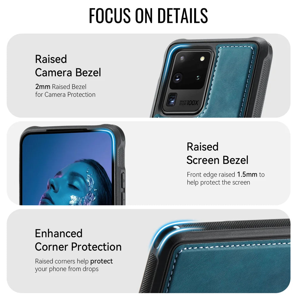 CaseMe For Samsung Galaxy S20 Ultra C69 Series Magnetic Case Leather Coated TPU Phone Cover - Green - 4