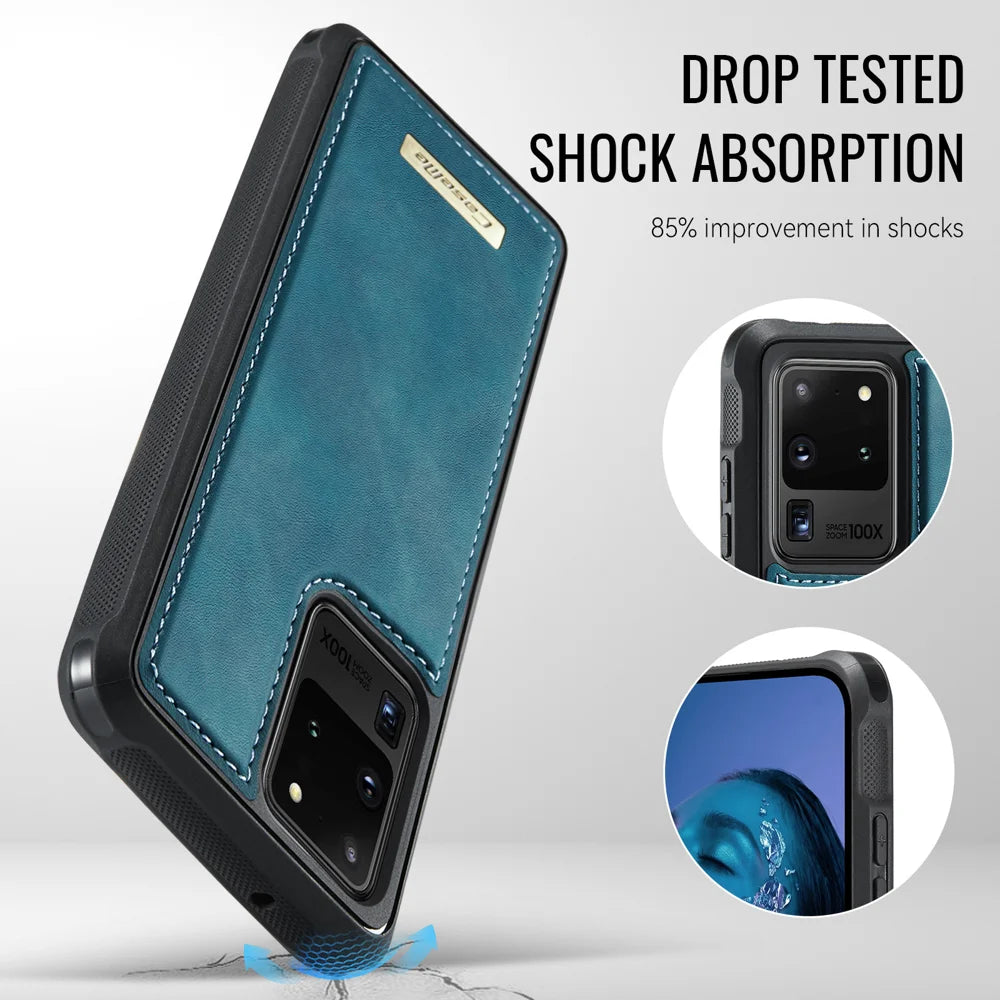 CaseMe For Samsung Galaxy S20 Ultra C69 Series Magnetic Case Leather Coated TPU Phone Cover - Green - 6