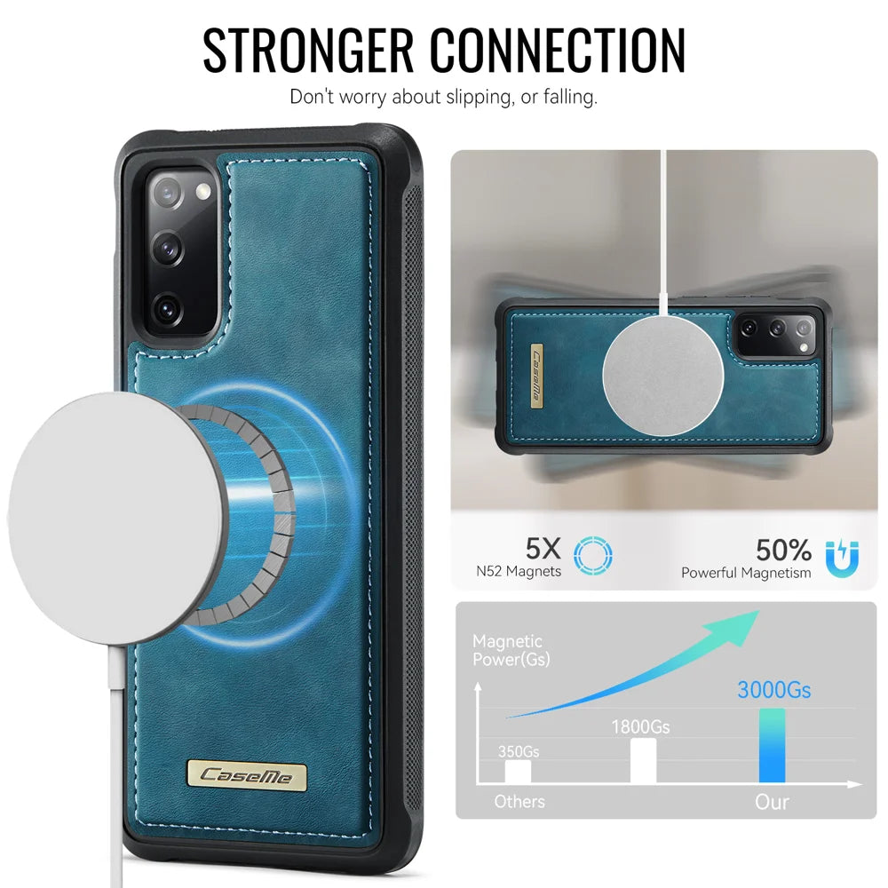 CaseMe For Samsung Galaxy S20 FE C69 Series Magnetic Case Leather Coated TPU Phone Cover - Green - 2