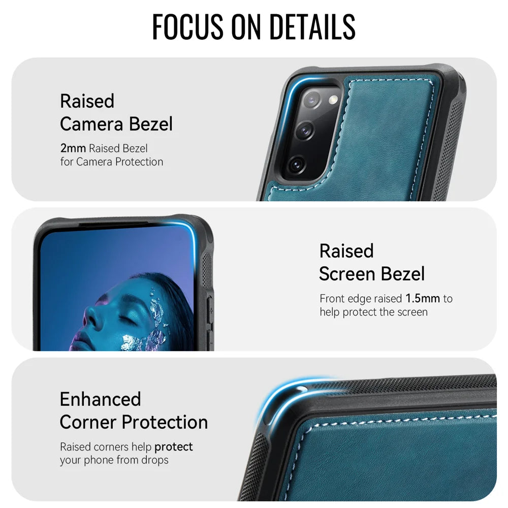 CaseMe For Samsung Galaxy S20 FE C69 Series Magnetic Case Leather Coated TPU Phone Cover - Green - 4