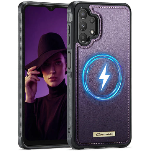 CaseMe For Samsung Galaxy A13 4G / Galaxy A04s 5G / Galaxy A13 5G C69 Series Magnetic Case Leather Coated TPU Phone Cover - Purple - 1