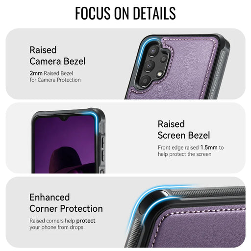 CaseMe For Samsung Galaxy A13 4G / Galaxy A04s 5G / Galaxy A13 5G C69 Series Magnetic Case Leather Coated TPU Phone Cover - Purple - 2
