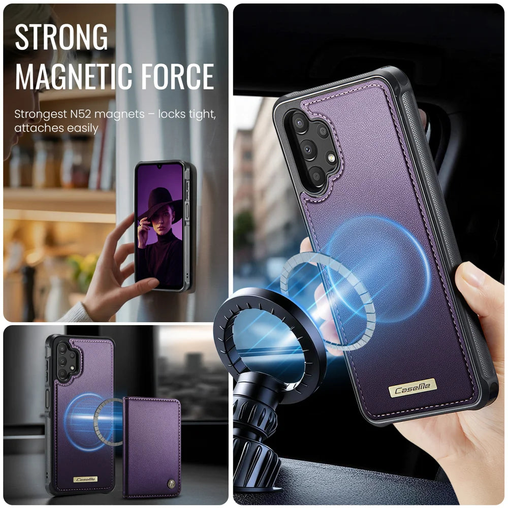 CaseMe For Samsung Galaxy A13 4G / Galaxy A04s 5G / Galaxy A13 5G C69 Series Magnetic Case Leather Coated TPU Phone Cover - Purple - 4