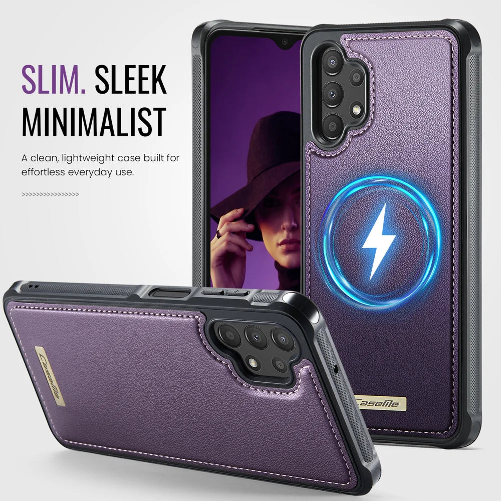 CaseMe For Samsung Galaxy A13 4G / Galaxy A04s 5G / Galaxy A13 5G C69 Series Magnetic Case Leather Coated TPU Phone Cover - Purple - 5