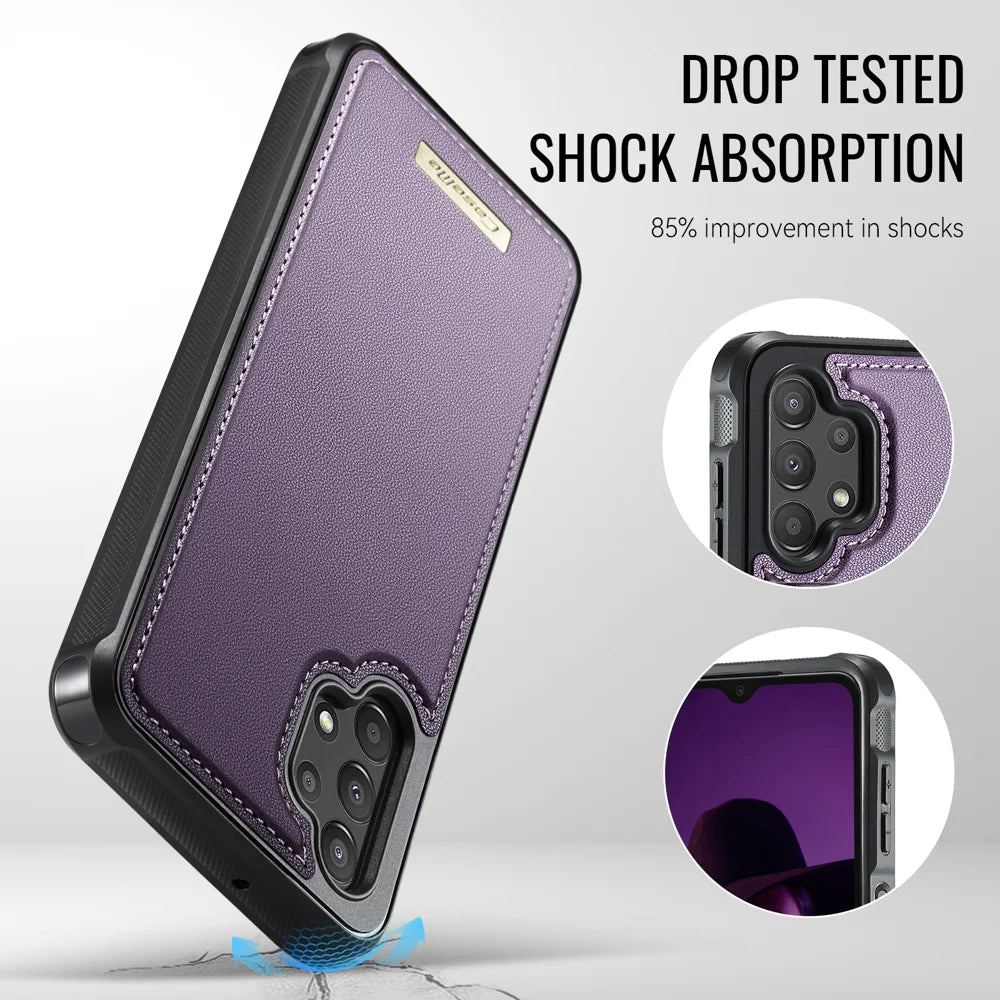 CaseMe For Samsung Galaxy A13 4G / Galaxy A04s 5G / Galaxy A13 5G C69 Series Magnetic Case Leather Coated TPU Phone Cover - Purple - 6