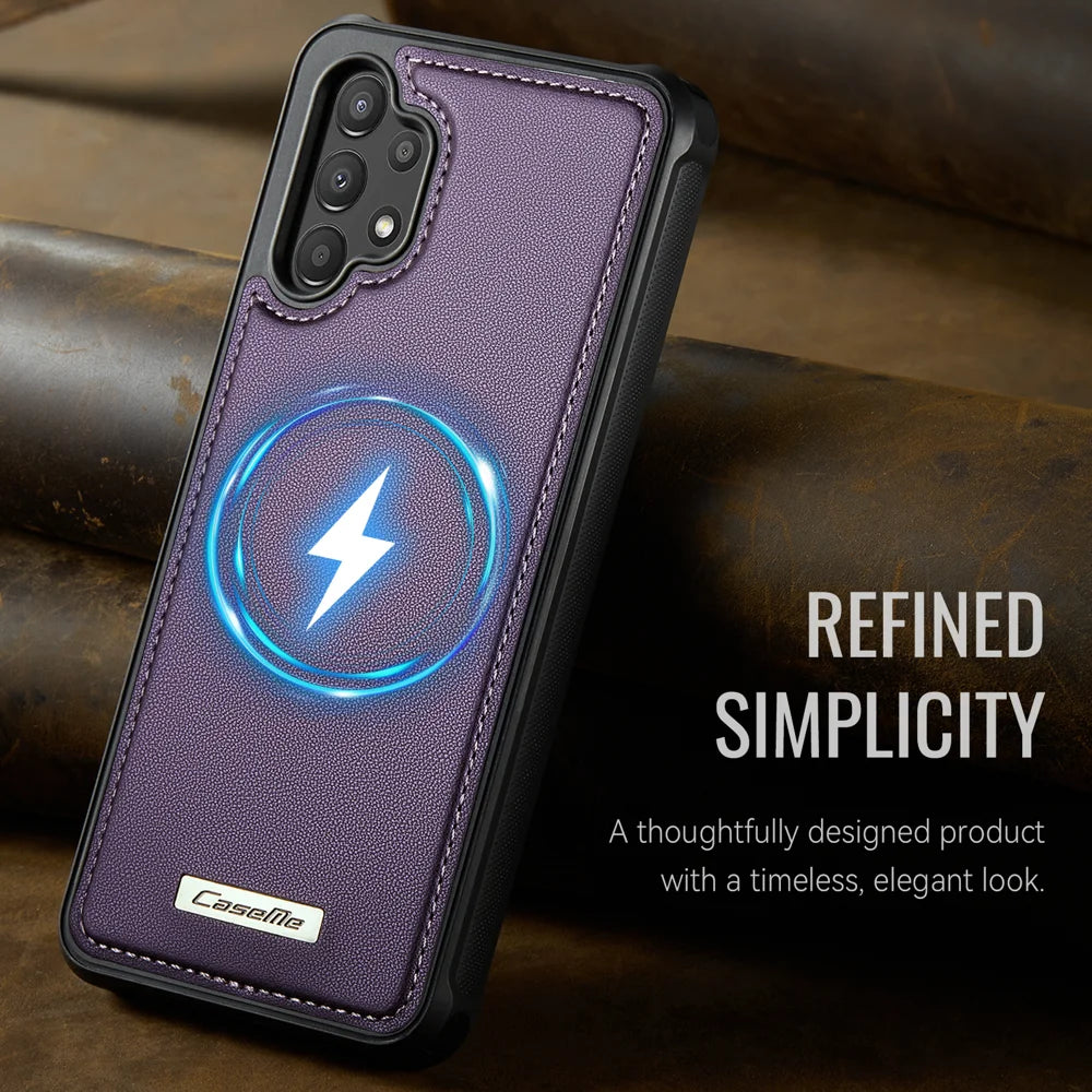CaseMe For Samsung Galaxy A13 4G / Galaxy A04s 5G / Galaxy A13 5G C69 Series Magnetic Case Leather Coated TPU Phone Cover - Purple - 7