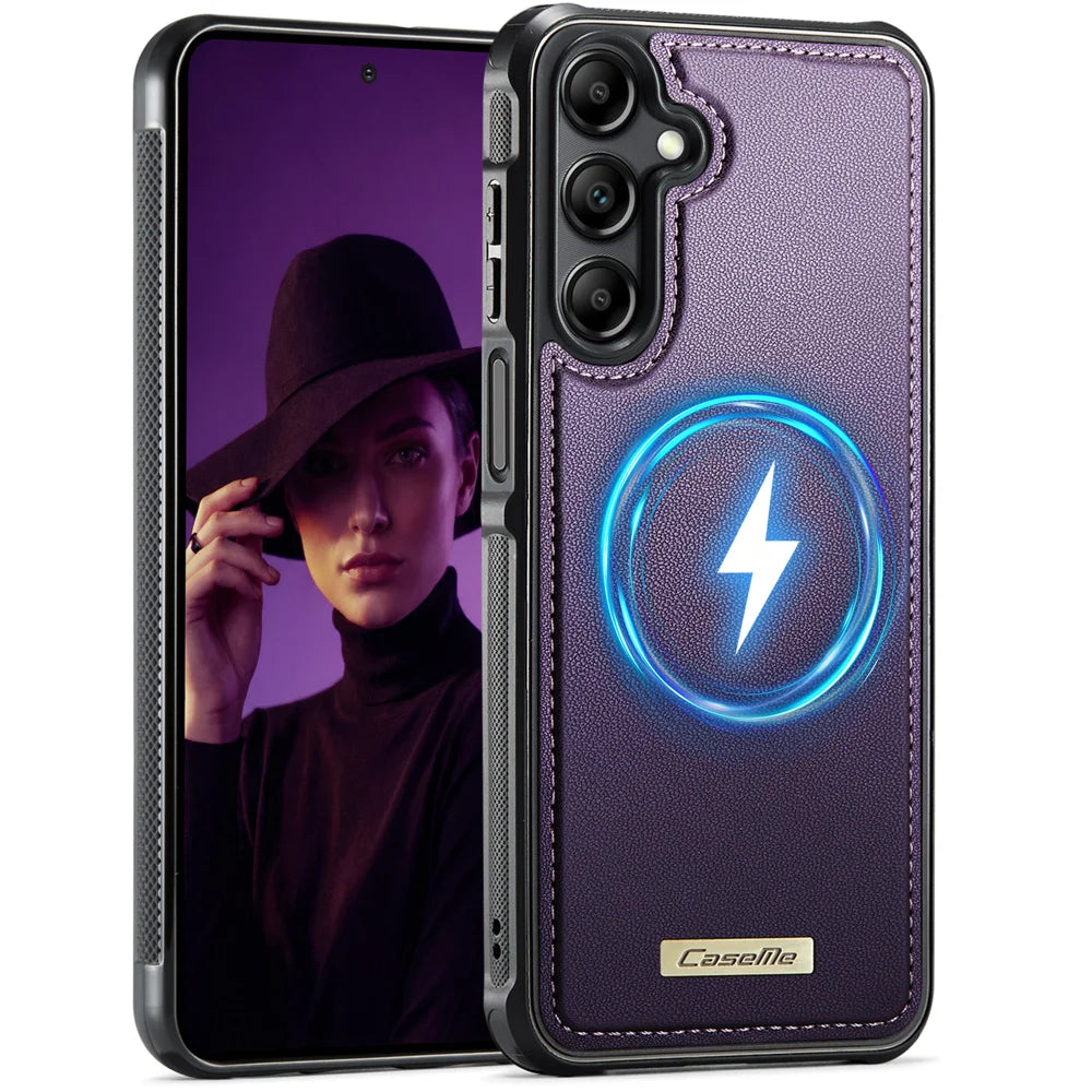CaseMe For Samsung Galaxy M44 5G / Galaxy A14 5G C69 Series Magnetic Case Leather Coated TPU Phone Cover - Purple - 1