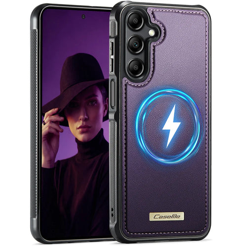 CaseMe For Samsung Galaxy M44 5G / Galaxy A14 5G C69 Series Magnetic Case Leather Coated TPU Phone Cover - Purple - 1