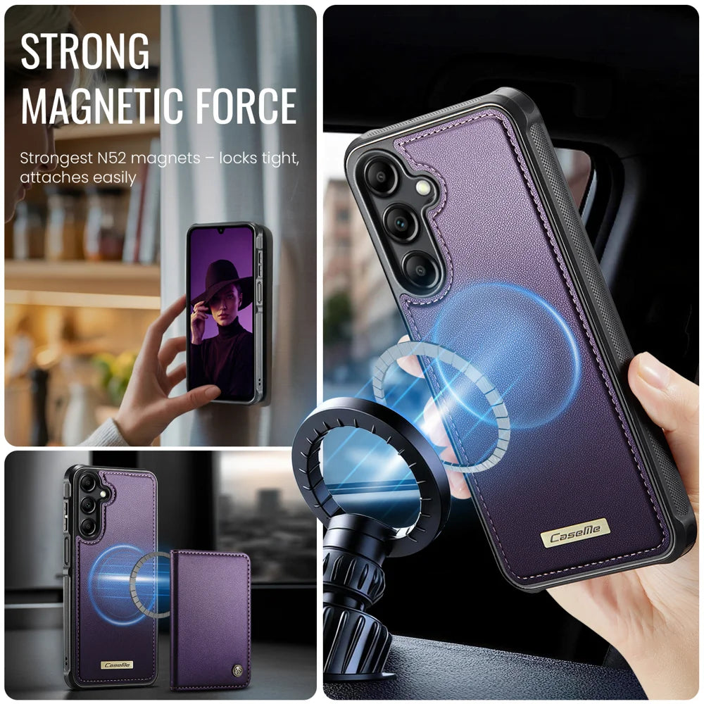 CaseMe For Samsung Galaxy M44 5G / Galaxy A14 5G C69 Series Magnetic Case Leather Coated TPU Phone Cover - Purple - 4