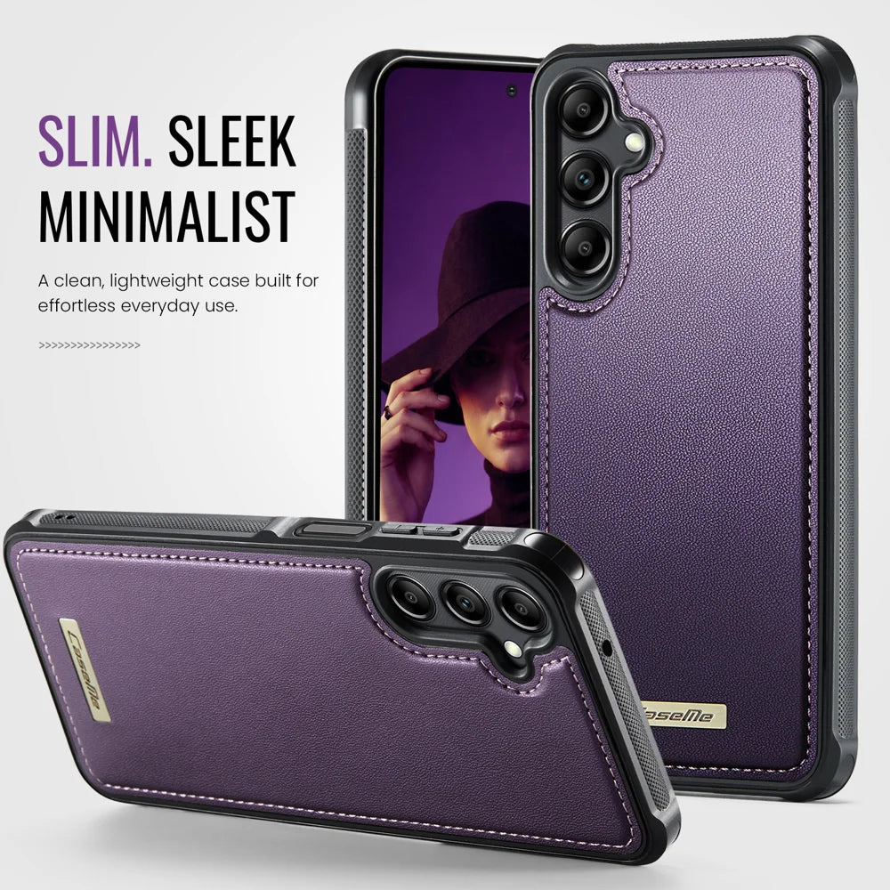 CaseMe For Samsung Galaxy M44 5G / Galaxy A14 5G C69 Series Magnetic Case Leather Coated TPU Phone Cover - Purple - 5