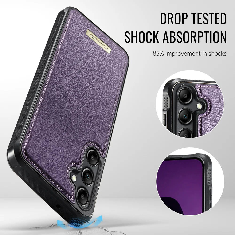 CaseMe For Samsung Galaxy M44 5G / Galaxy A14 5G C69 Series Magnetic Case Leather Coated TPU Phone Cover - Purple - 6