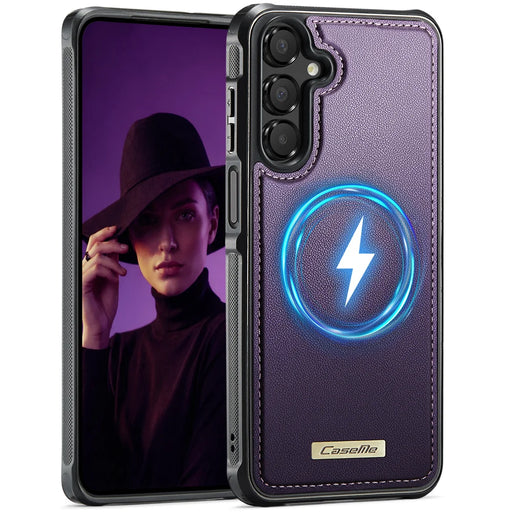 CaseMe For Samsung Galaxy A16 4G / Galaxy A16 5G C69 Series Magnetic Case Leather Coated TPU Phone Cover - Purple - 1