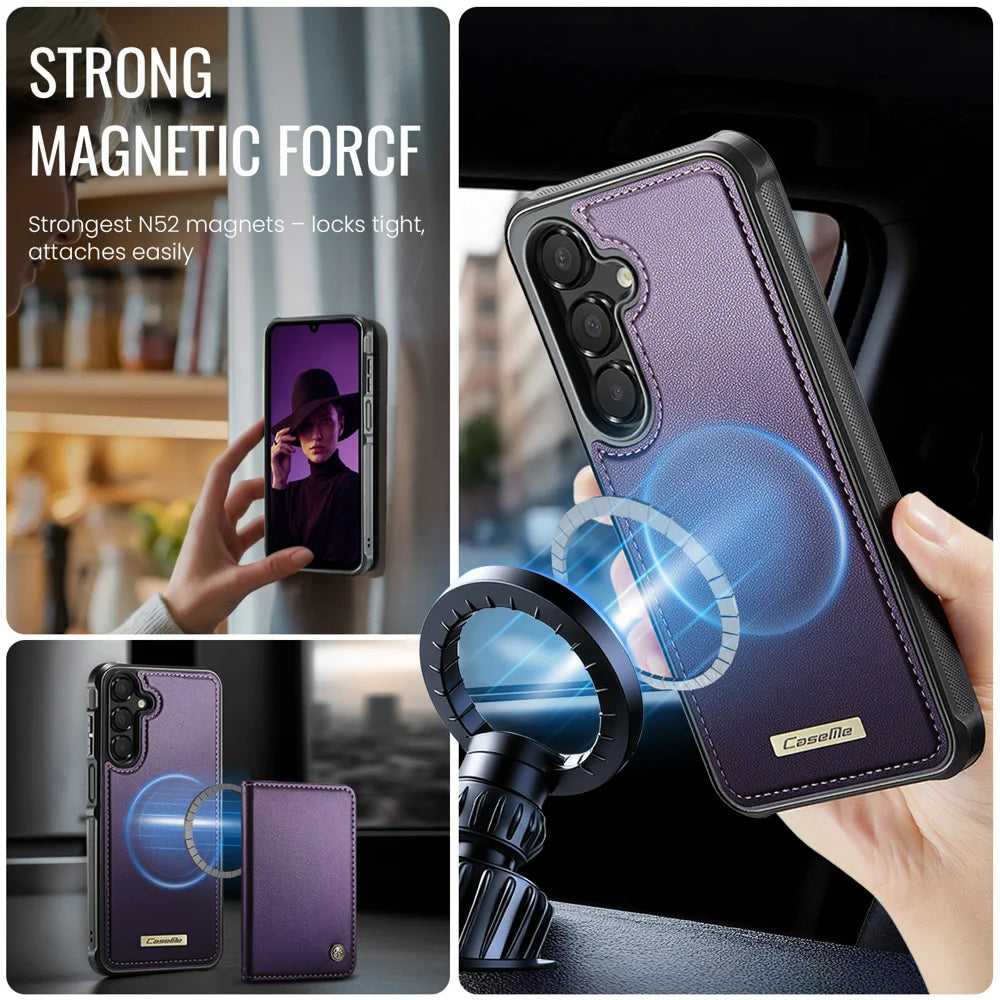 CaseMe For Samsung Galaxy A16 4G / Galaxy A16 5G C69 Series Magnetic Case Leather Coated TPU Phone Cover - Purple - 4