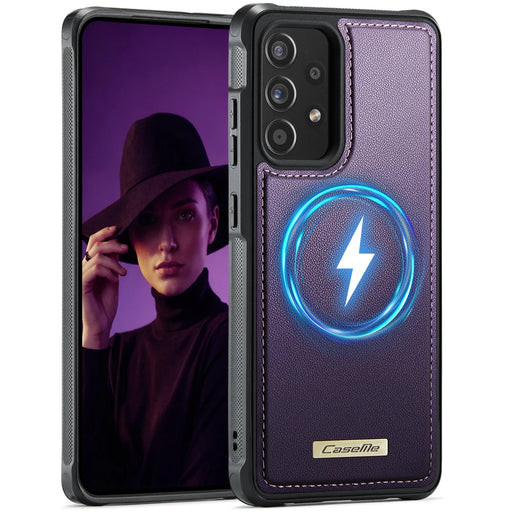 CaseMe For Samsung Galaxy A53 5G C69 Series Magnetic Case Leather Coated TPU Phone Cover - Purple - 1