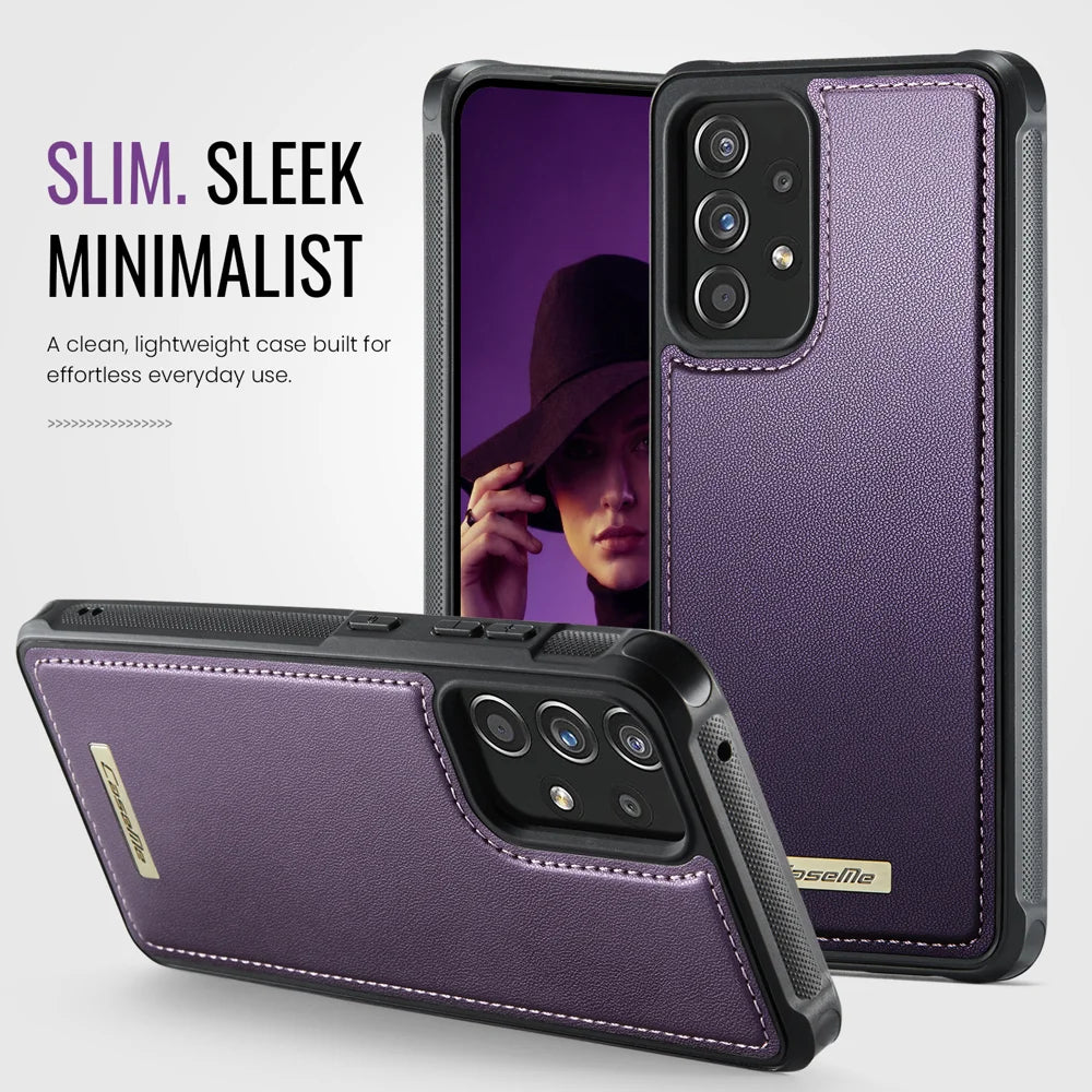 CaseMe For Samsung Galaxy A53 5G C69 Series Magnetic Case Leather Coated TPU Phone Cover - Purple - 5