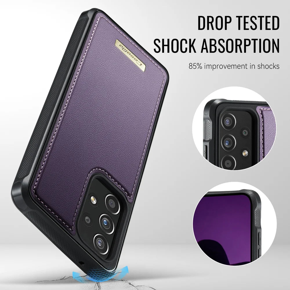 CaseMe For Samsung Galaxy A53 5G C69 Series Magnetic Case Leather Coated TPU Phone Cover - Purple - 6