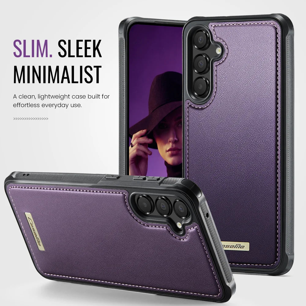 CaseMe For Samsung Galaxy A54 5G C69 Series Magnetic Case Leather Coated TPU Phone Cover - Purple - 5