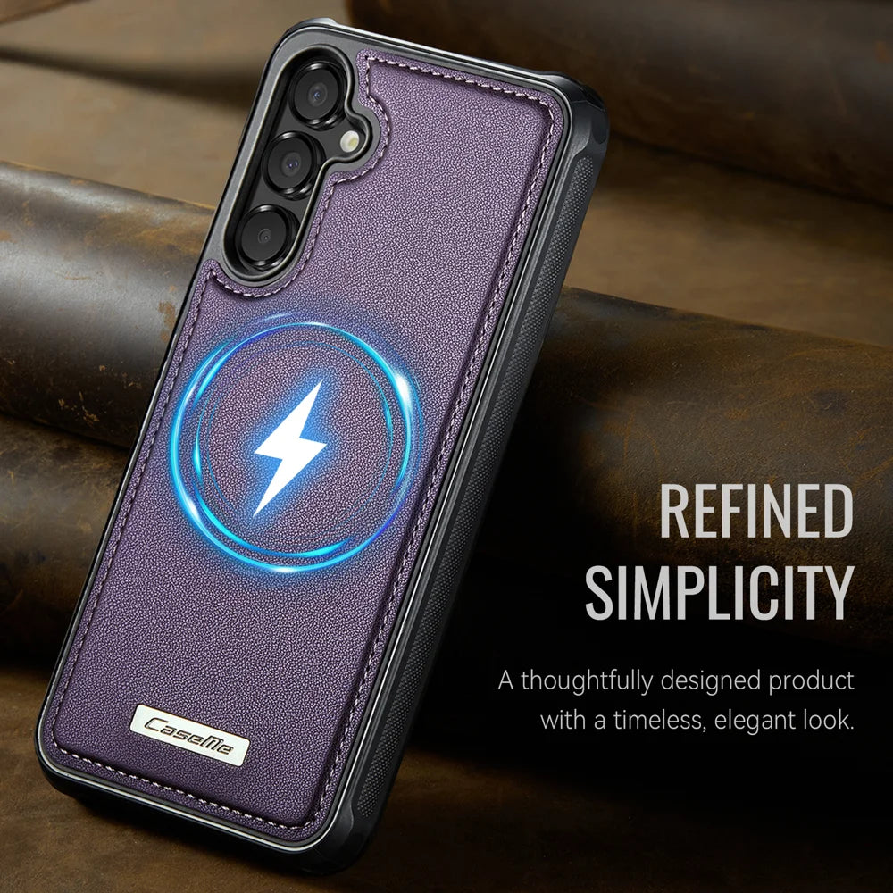 CaseMe For Samsung Galaxy A54 5G C69 Series Magnetic Case Leather Coated TPU Phone Cover - Purple - 7