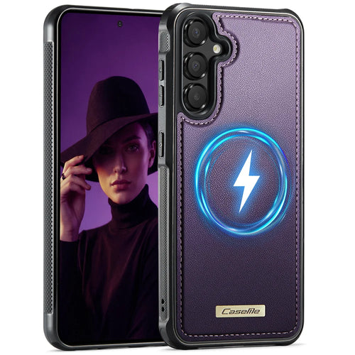 CaseMe For Samsung Galaxy A35 5G / Galaxy A55 5G C69 Series Magnetic Case Leather Coated TPU Phone Cover - Purple - 1