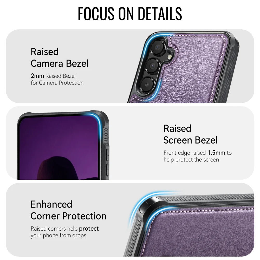 CaseMe For Samsung Galaxy A35 5G / Galaxy A55 5G C69 Series Magnetic Case Leather Coated TPU Phone Cover - Purple - 2