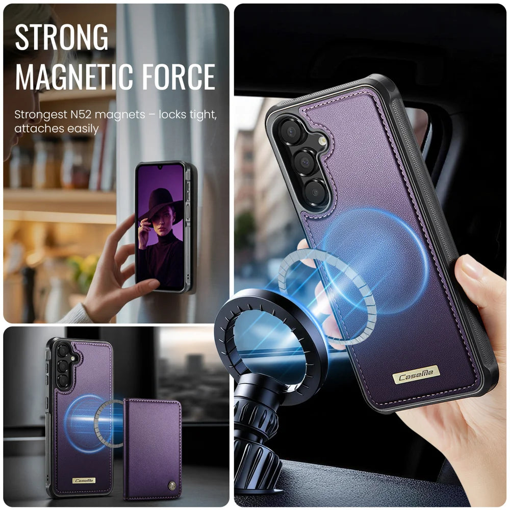 CaseMe For Samsung Galaxy A35 5G / Galaxy A55 5G C69 Series Magnetic Case Leather Coated TPU Phone Cover - Purple - 4