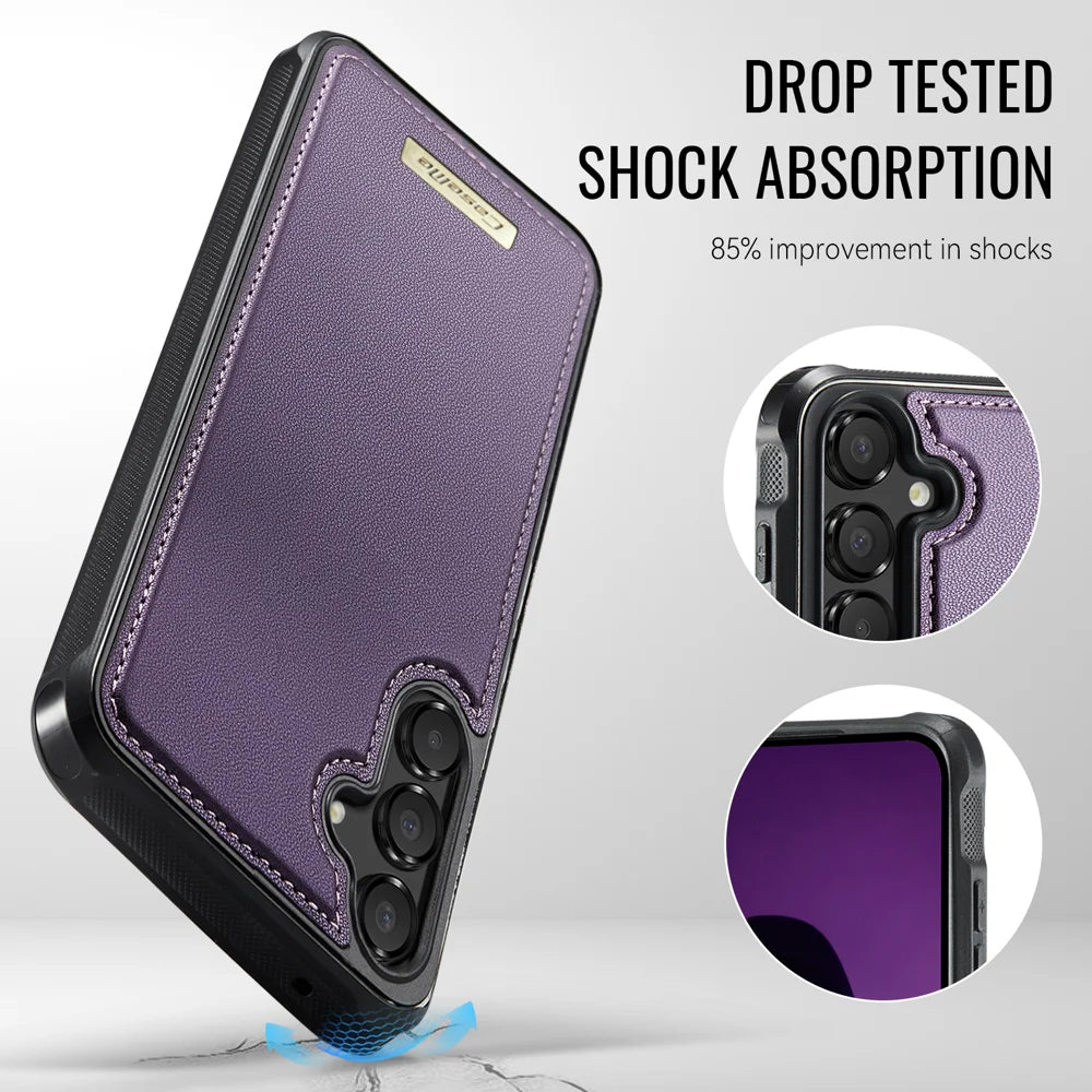CaseMe For Samsung Galaxy A35 5G / Galaxy A55 5G C69 Series Magnetic Case Leather Coated TPU Phone Cover - Purple - 6