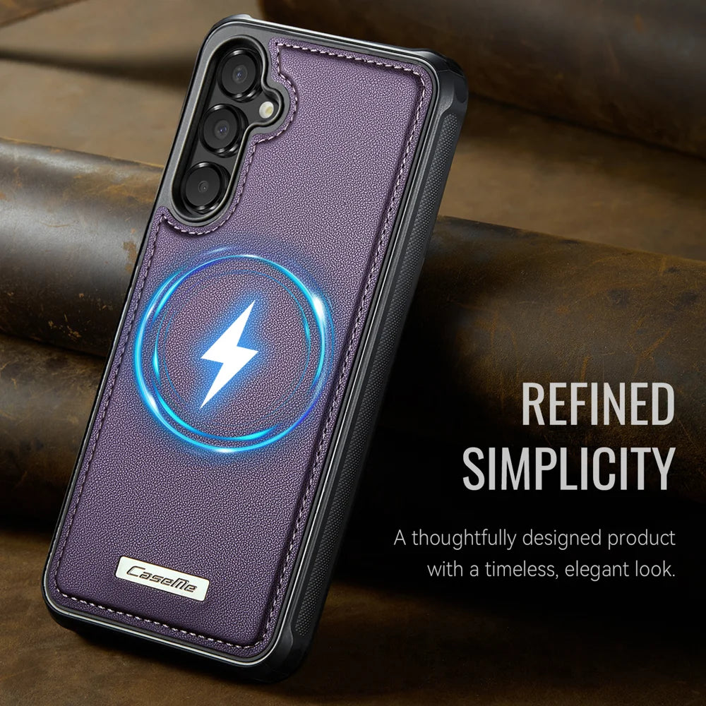 CaseMe For Samsung Galaxy A35 5G / Galaxy A55 5G C69 Series Magnetic Case Leather Coated TPU Phone Cover - Purple - 7
