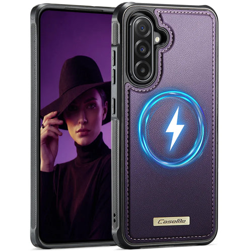 CaseMe For Samsung Galaxy A56 5G C69 Series Magnetic Case Leather Coated TPU Phone Cover - Purple - 1