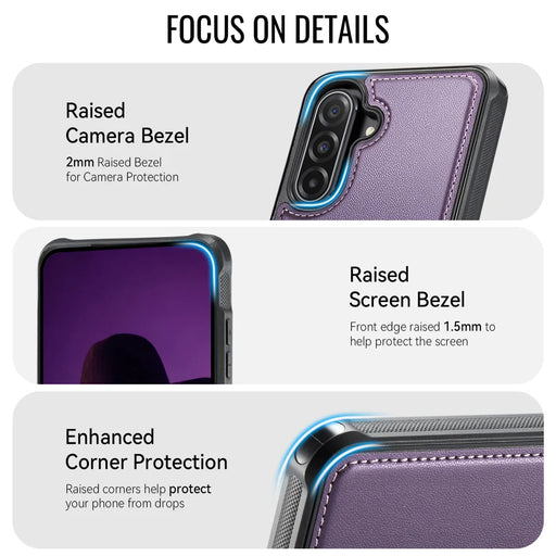 CaseMe For Samsung Galaxy A56 5G C69 Series Magnetic Case Leather Coated TPU Phone Cover - Purple - 2