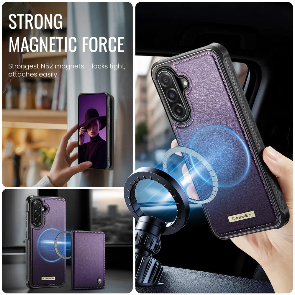 CaseMe For Samsung Galaxy A56 5G C69 Series Magnetic Case Leather Coated TPU Phone Cover - Purple - 4