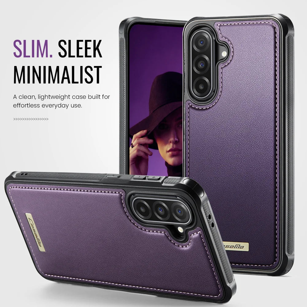 CaseMe For Samsung Galaxy A56 5G C69 Series Magnetic Case Leather Coated TPU Phone Cover - Purple - 5
