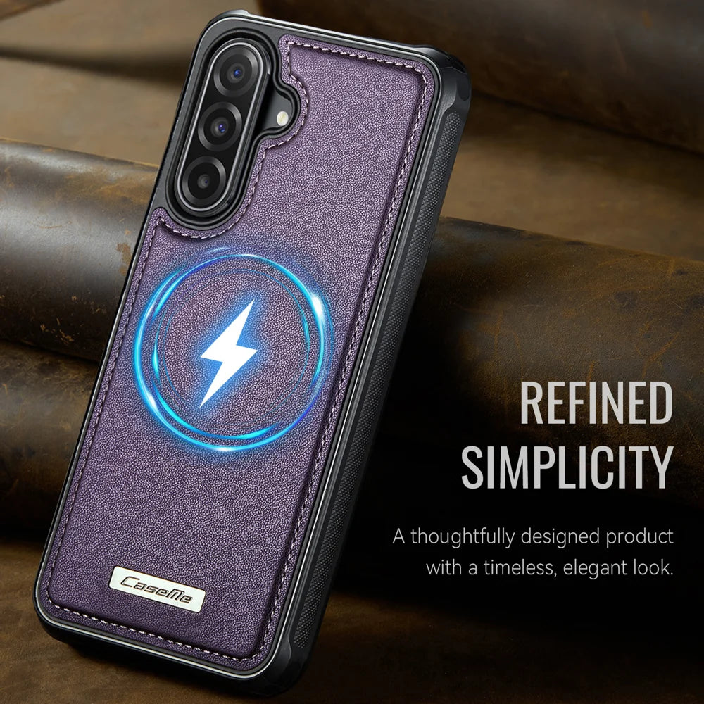 CaseMe For Samsung Galaxy A56 5G C69 Series Magnetic Case Leather Coated TPU Phone Cover - Purple - 7
