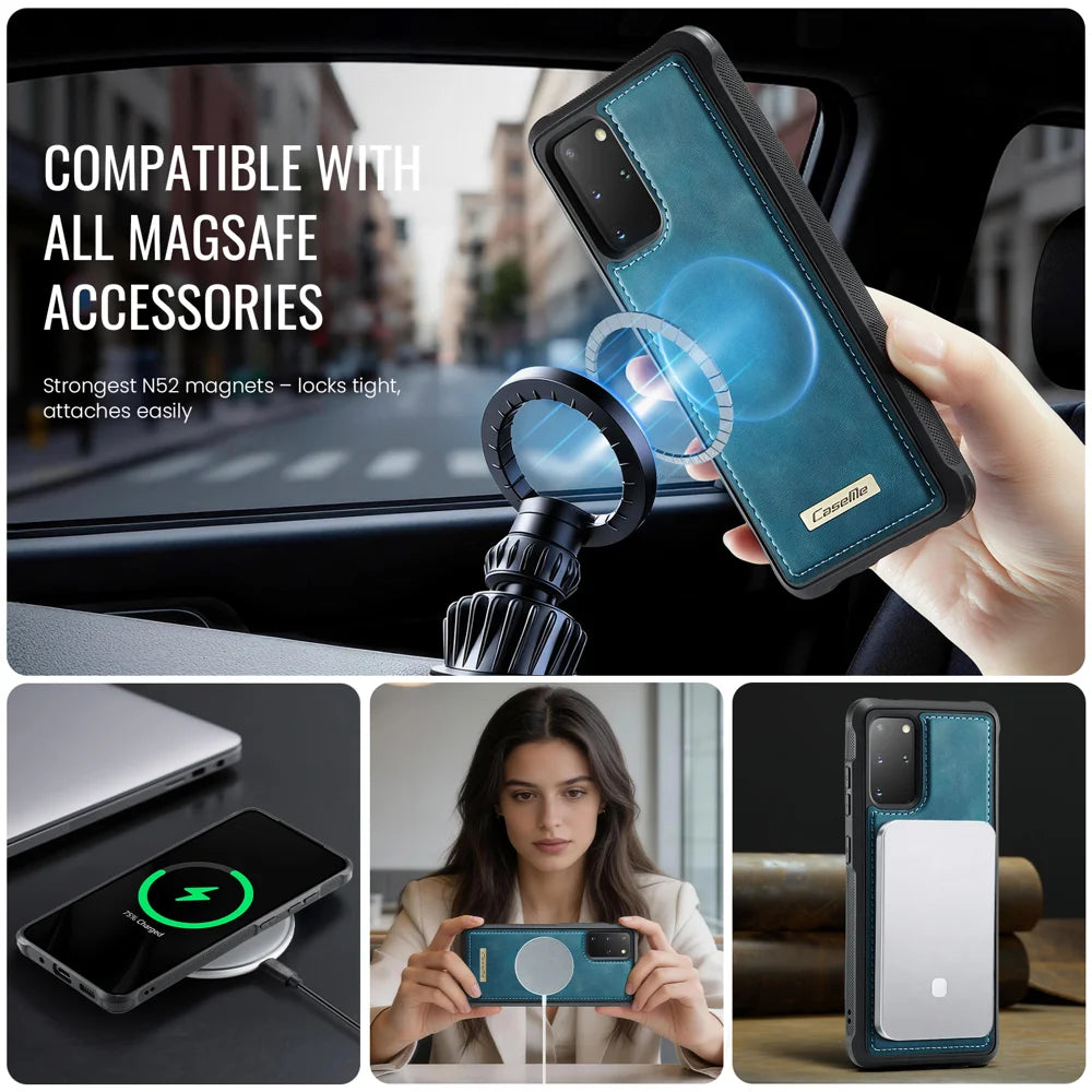 CaseMe For Samsung Galaxy S20 Plus 4G / Galaxy S20 Plus 5G C69 Series Magnetic Case Leather Coated TPU Phone Cover - Green - 5