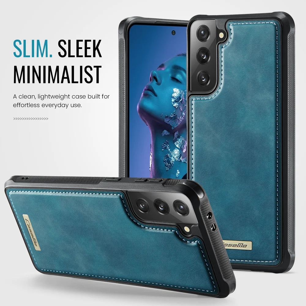CaseMe For Samsung Galaxy S21 4G / Galaxy S21 5G C69 Series Magnetic Case Leather Coated TPU Phone Cover - Green - 7
