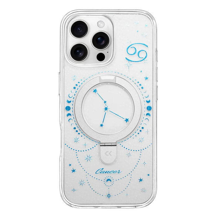 For iPhone 16 Pro CASEKOO Magnetic Case Constellation Pattern Ring Kickstand Shockproof PC + TPU Phone Cover - Cancer - 2