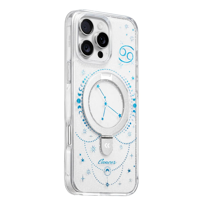 For iPhone 16 Pro CASEKOO Magnetic Case Constellation Pattern Ring Kickstand Shockproof PC + TPU Phone Cover - Cancer - 3
