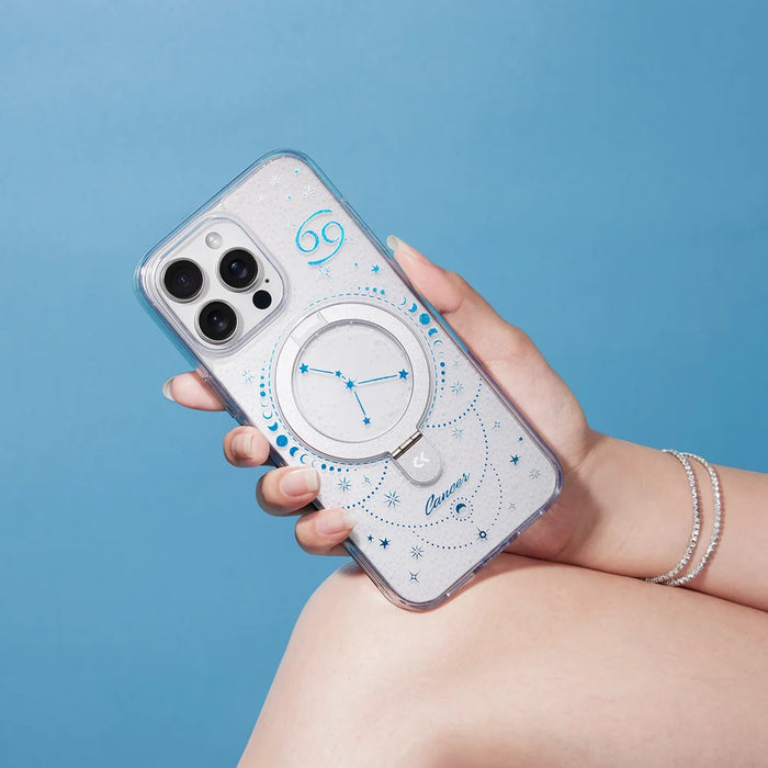 For iPhone 16 Pro CASEKOO Magnetic Case Constellation Pattern Ring Kickstand Shockproof PC + TPU Phone Cover - Cancer - 4