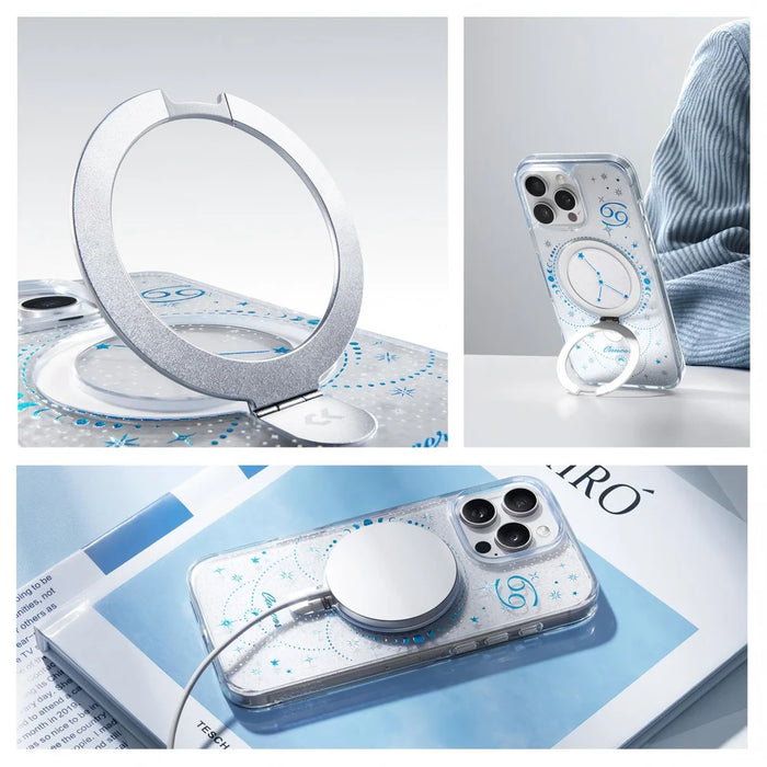 For iPhone 16 Pro CASEKOO Magnetic Case Constellation Pattern Ring Kickstand Shockproof PC + TPU Phone Cover - Cancer - 7